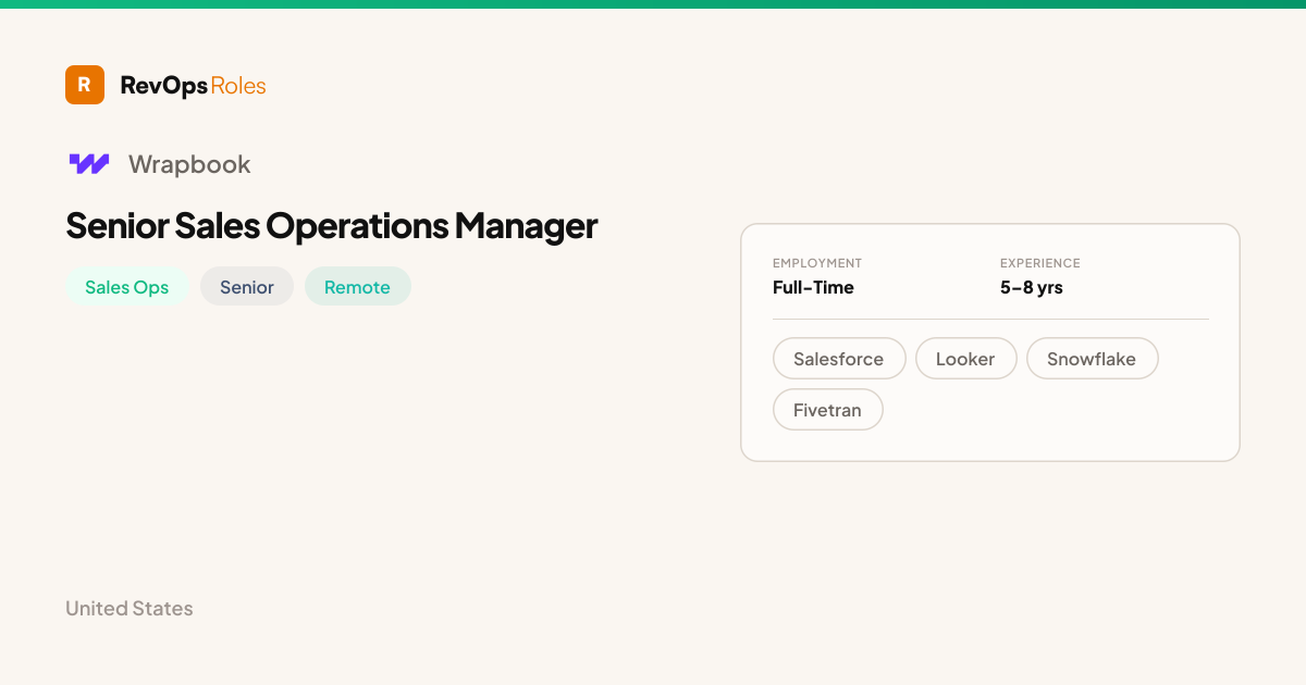 Senior Sales Operations Manager at Wrapbook | RevOps Roles